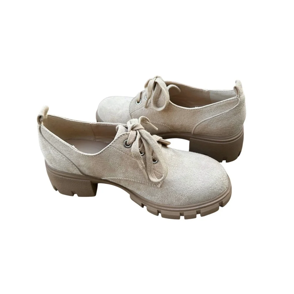 Soda Lydia‎ Beige Faux Suede Chunky Lug Sole Lace Up Oxford Shoes Girls Size 4M